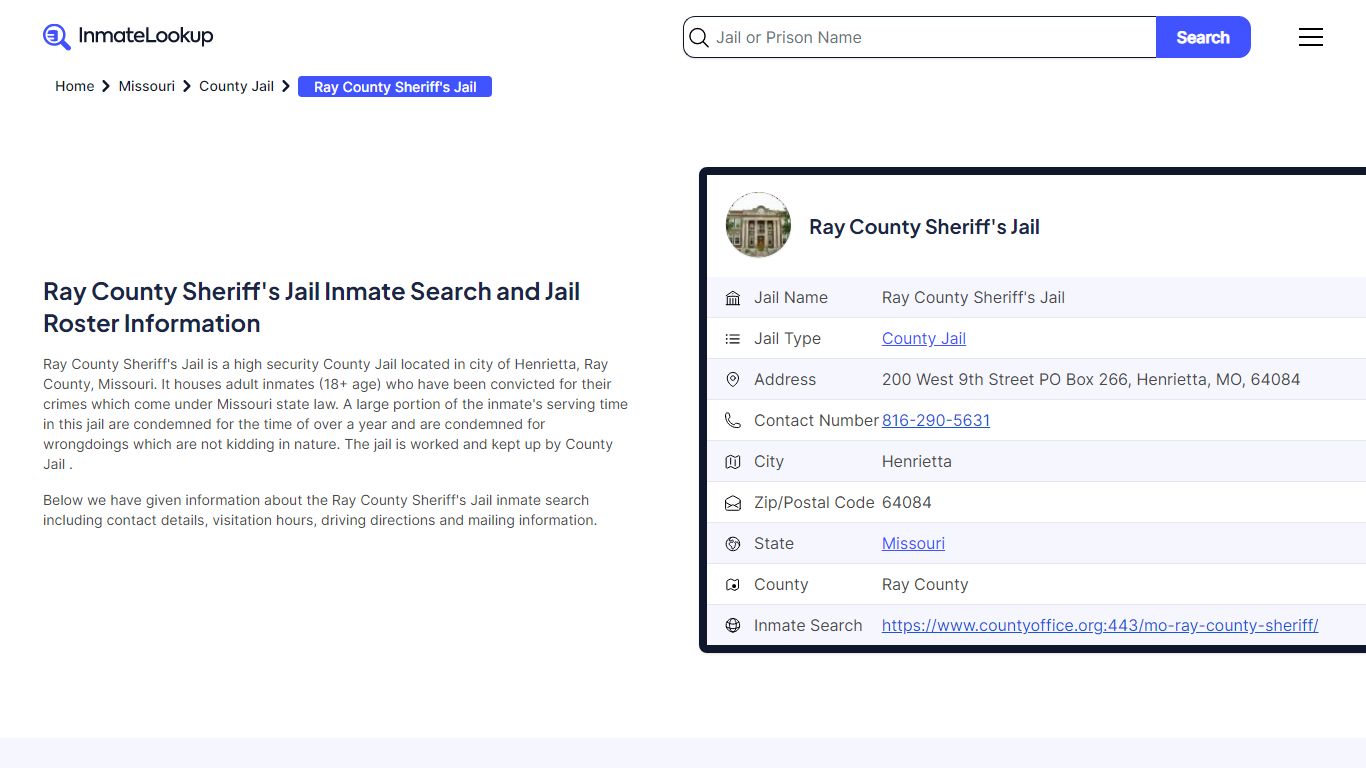 Ray County Sheriff's Jail (MO) Inmate Search Missouri - Inmate Lookup